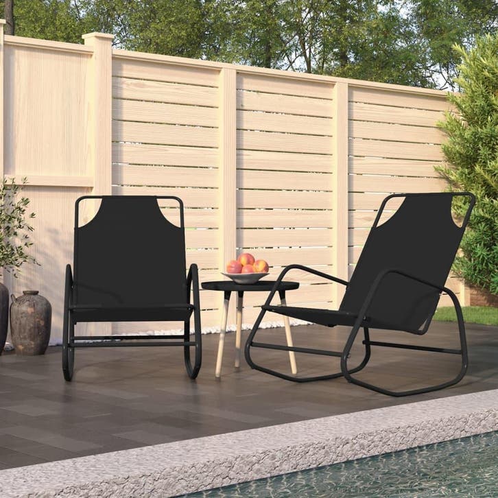 vidaXL Ligstoelen 2 st schommelend staal en textileen zwart, Tuin en Terras, Ligbedden, Nieuw, Verzenden