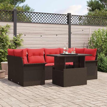 vidaXL Tuinbank Set 7 st Bruin poly rattan, Verzenden, Nieuw