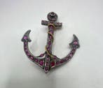 Bijou broche - 18 carats Argent, Or jaune Rubis - Rubis -