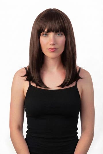 KIMU® Luxe Donkerbruine Pruik Schouderlengte Haarwerk Stijl, Kleding | Dames, Ophalen of Verzenden, Nieuw
