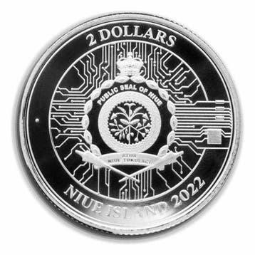 Niue. 2 Dollars 2022 1oz Niue $2 NZD Bitcoin Silver Coin BU