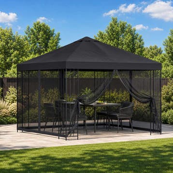 vidaXL Tuin gazebo met zijwanden 3 x 3 m Zwart Polyester en, Verzenden