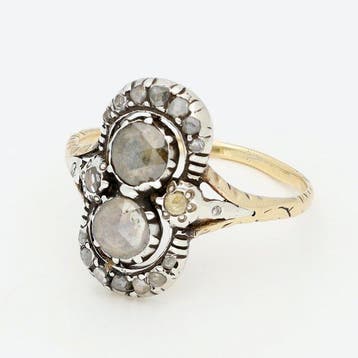 Ring - 14 karaat Geel goud, Zilver - Diamant/Natuurlijk, Nieuw