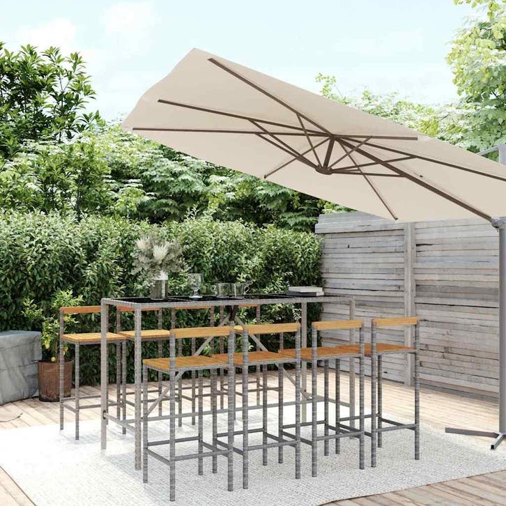 vidaXL 9-delige Tuinbarset poly rattan en massief acaciahout, Tuin en Terras, Tuinsets en Loungesets, Nieuw, Verzenden