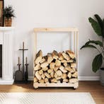 vidaXL Houtblokhouder met wielen 76,5x40x108 cm massief, Verzenden