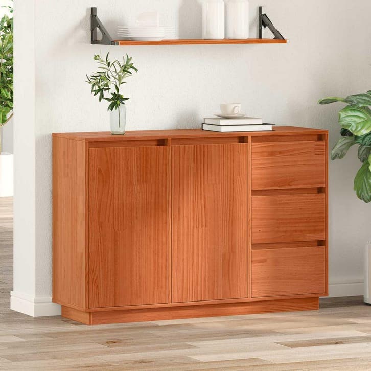 vidaXL Dressoir Bruin Eiken 111 x 34 x 75 cm Massief, Huis en Inrichting, Kasten | Dressoirs, Nieuw, Verzenden