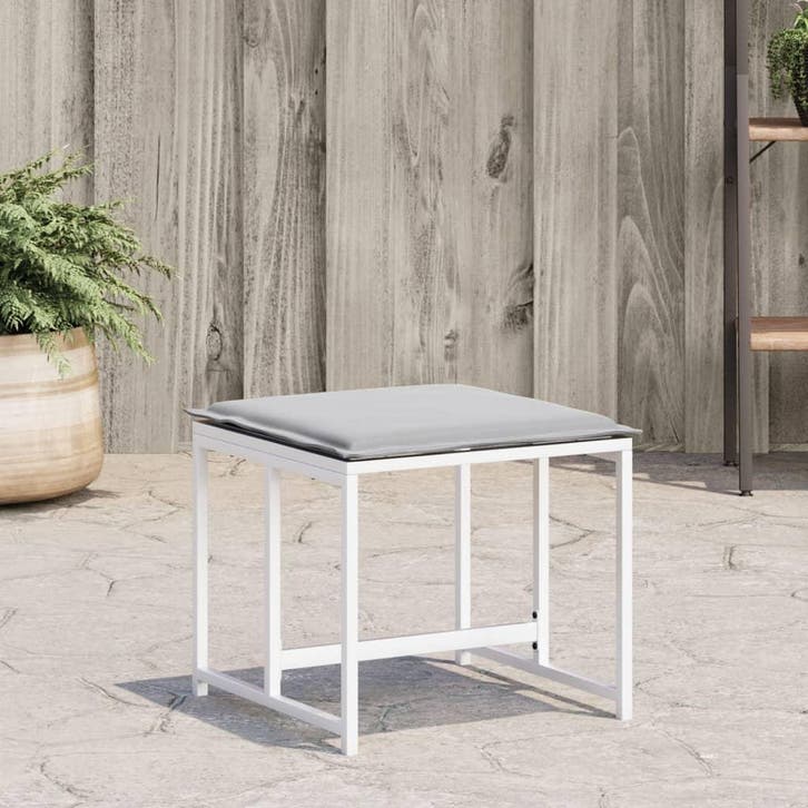 vidaXL Tuinkrukken 4 st met kussens staal en textileen wit, Tuin en Terras, Tuinsets en Loungesets, Nieuw, Verzenden