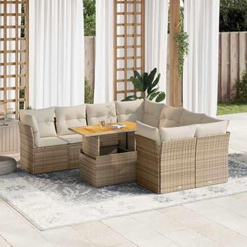 vidaXL 9-delige Loungeset met kussens poly rattan beige, Verzenden, Nieuw, Loungeset