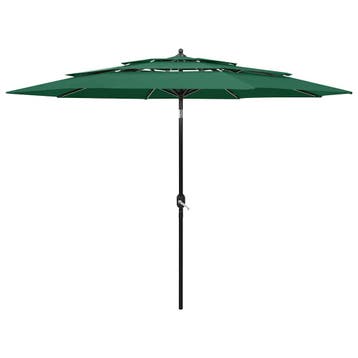 vidaXL Parasol 3-laags met aluminium paal 3 m groen, Tuin en Terras, Verzenden, Nieuw