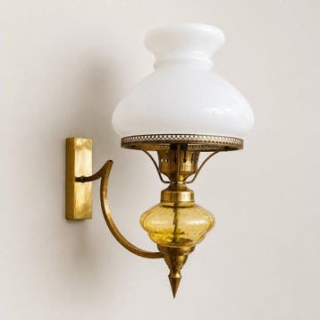 Wandkandelaar - Verguld messing, Opaline glas