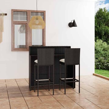 vidaXL 3-delige Tuinbarset met kussens zwart, Tuin en Terras, Verzenden, Nieuw