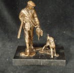 Fraai Bronzen beeld van een Jager met zijn Hond - sculptuur,, Antiek en Kunst