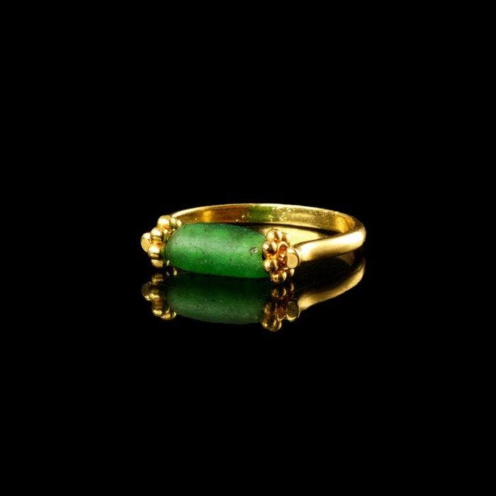 Oud-Romeins, Keizerrijk Ring met Romeinse groene glasparel, Bijoux, Sacs & Beauté, Bijoux anciens
