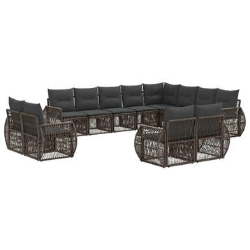vidaXL Tuinbank Set 12 pcs Grijs en Donkergrijs poly rattan, Verzenden, Nieuw