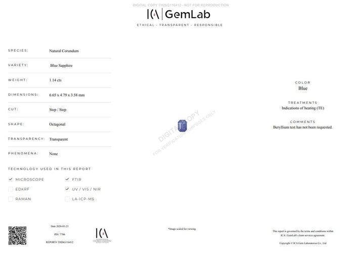 1 pcs Blauw Saffier - 1.14 ct - nternational Colored, Bijoux, Sacs & Beauté, Pierres précieuses
