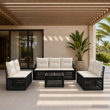 vidaXL Tuinbank Set 8 st Zwart poly rattan, Verzenden, Nieuw