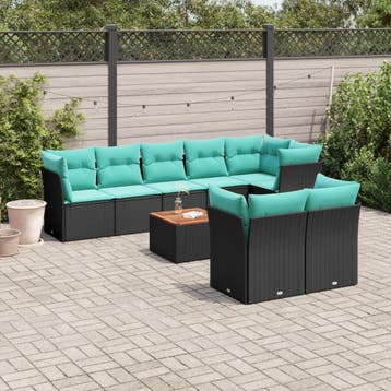 vidaXL 9-delige Loungeset met kussens poly rattan zwart, Verzenden, Loungeset