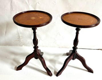 Bijzettafel (2) - Paar wijntafels met leren blad - Hout,, Antiek en Kunst