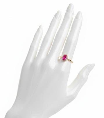 Ring - 14 karaat Geel goud - 1.16ct. tw. Robijn - Diamant
