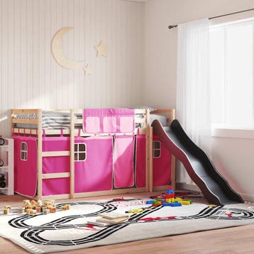 vidaXL Stapelbed met glijbaan en gordijnen roze 80x200 cm, Verzenden