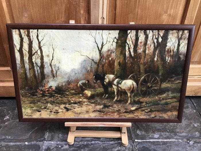 Cor Bouter (1888-1966) - Bosbouwer aan het werk, Antiquités & Art, Art | Peinture | Classique