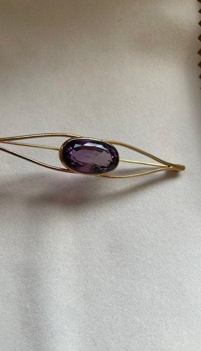 Broche - 18 carats Or jaune Améthyste, Handtassen en Accessoires, Antieke sieraden
