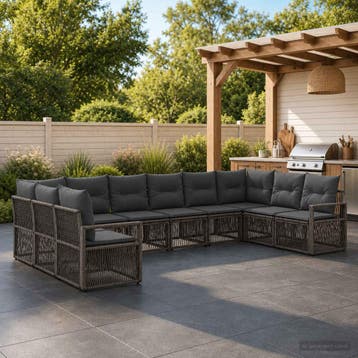 vidaXL Tuinbank Set 10 st Grijs poly rattan, Verzenden, Nieuw