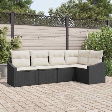 vidaXL Tuinbank Set 5 st Zwart en Wit poly rattan, Verzenden