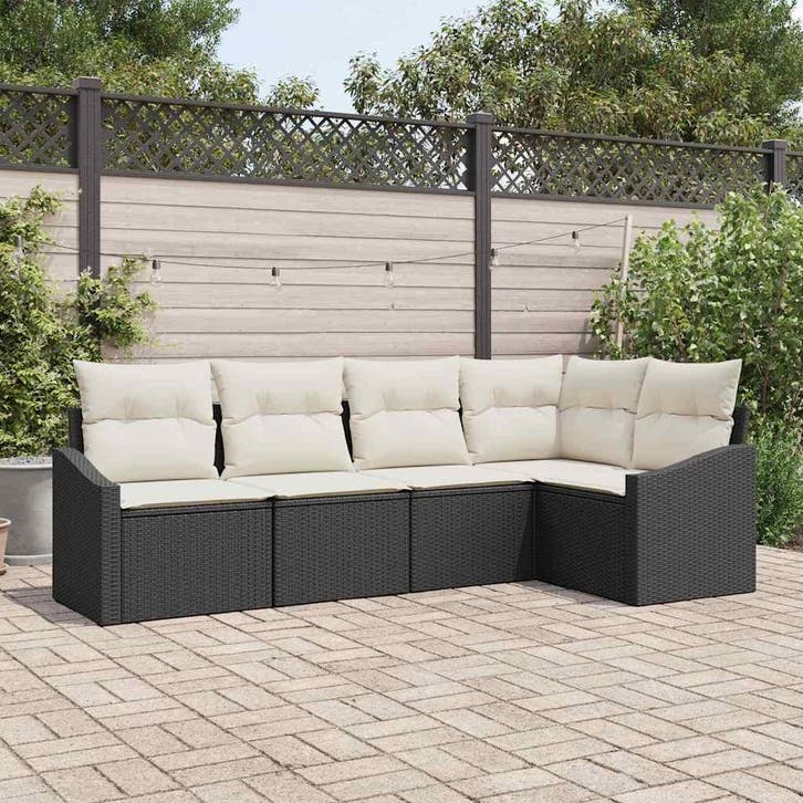 vidaXL Tuinbank Set 5 st Zwart en Wit poly rattan, Jardin & Terrasse, Ensembles de jardin, Envoi