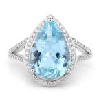 Bague - 14 carats Or blanc - 3.94ct. tw. Aigue-marine -