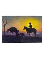 A. Belomi (XX) - Cowboys and horses at sunset