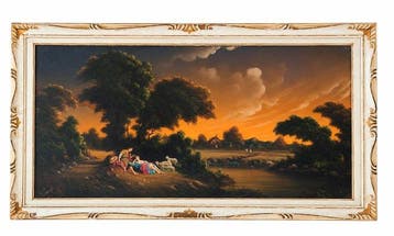 Europese school (XX) - Paesaggio arcadico con figure - XL, Antiek en Kunst