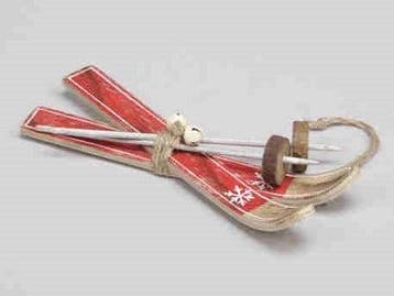 Houten Skieën Skiset Rood hanger 17 cm, Nieuw