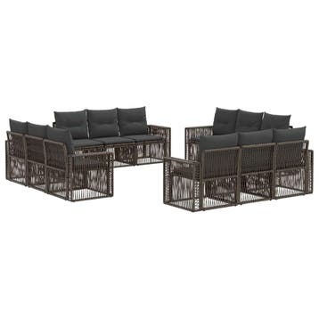 vidaXL Tuinbank Set 12 pcs Grijs en Donkergrijs poly rattan, Verzenden