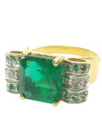 Zonder minimumprijs - Ring - 9 kt. Zilver, Geel goud Smaragd, Nieuw