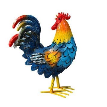 sculptuur, Hand-Painted Style 3D Metal Rooster Sculpture –