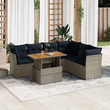 vidaXL 7-delige Loungeset met kussens poly rattan grijs, Verzenden, Nieuw, Loungeset