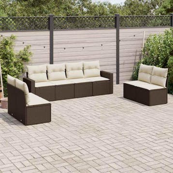 vidaXL 8-delige Loungeset met kussens poly rattan bruin, Verzenden