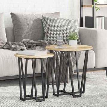 vidaXL Bijzettafelset 2 st Sonoma Eiken en Zwart 50 x 50 x, Verzenden