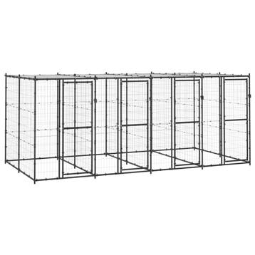 vidaXL Hondenkennel met dak 9,68 m² staal, Verzenden, Nieuw
