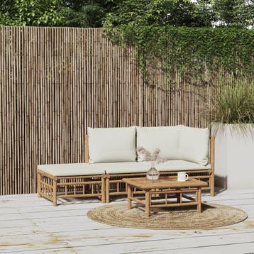 vidaXL 3-delige Loungeset met kussens bamboe crèmewit, Verzenden, Loungeset