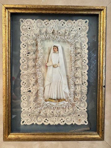 Ancien Canivet de communion sous cadre doré vers 1930/1950 -