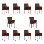 Set van 10 Leren eetkamerstoelen Comfort met wieltjes en, Ophalen of Verzenden, Nieuw, Leer, Eén