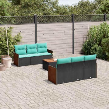 vidaXL 7-delige tuinbankset met kussens van zwart polyrotan, Verzenden, Nieuw