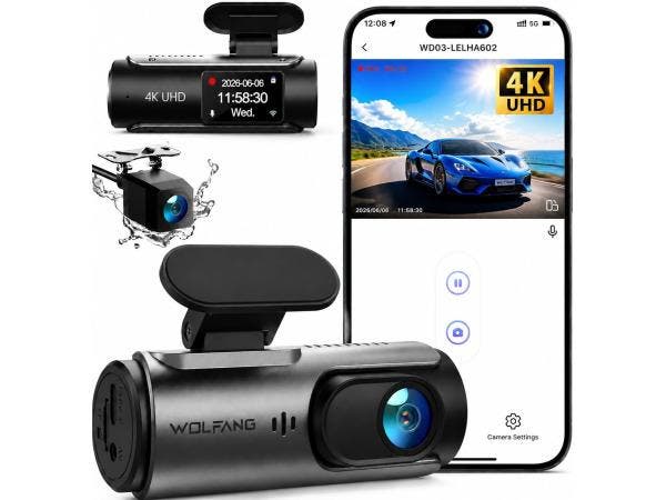 Veiling - WOLFANG 4K WiFi Dashcam - 170° Groothoek, Auto diversen, Dashcams, Nieuw