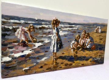 Francis Cristaux (1950) - Fillettes au bord de Mer  Jeux de