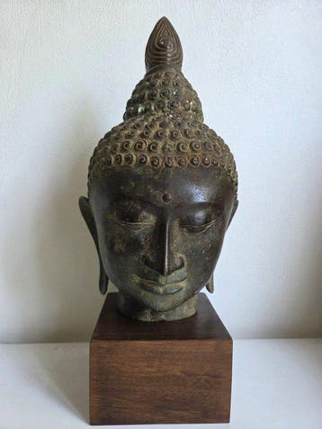 Hoofd ornament - Bronzen boedha beeld 39cm, Antiek en Kunst