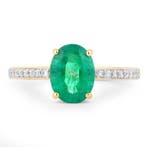 Bague - 14 carats Or jaune - 1.72ct. tw. Émeraude - Diamant