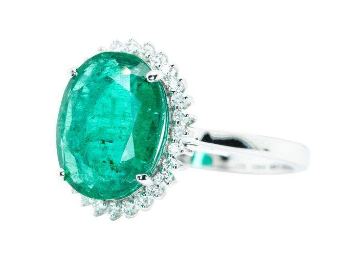 Sans prix de réserve - Bague - 14 carats Or blanc, Vert, Handtassen en Accessoires, Ringen