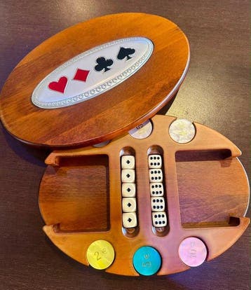 Jeu de poker - Argent et bois massif